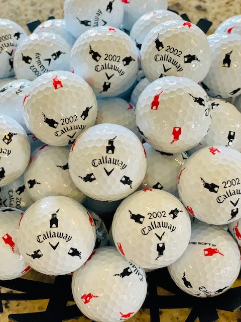The Chimneys Golf Course logo ball display.