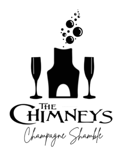 Event logo with Chimney champagne bottle and glasses.